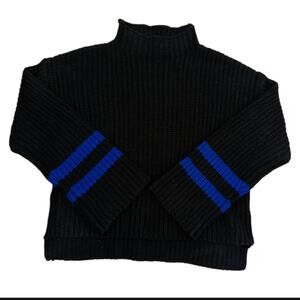 Scripted Mock Neck, Chunky Knit, Ribbed High Lo Cropped Striped Sweater